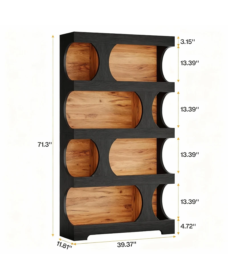Yigii 4-Shelf Bookcase with Asymmetrical Design for Home Office or Living Room