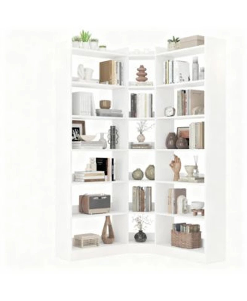 Yigii L Shaped Corner Bookshelf 6 Tiers Storage Display Rack