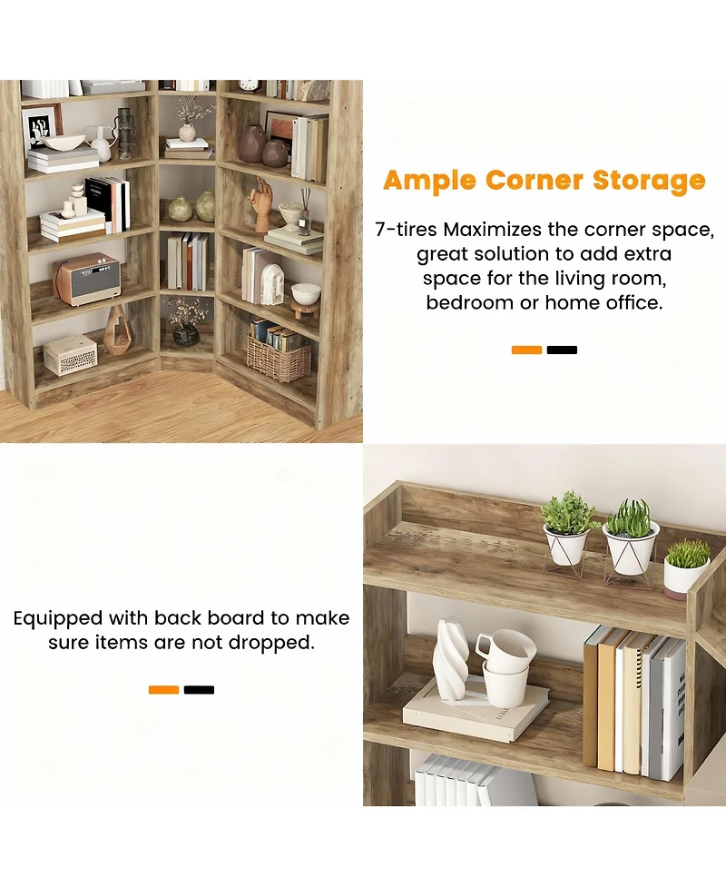 Yigii L Shaped Corner Bookshelf 6 Tiers Storage Display Rack