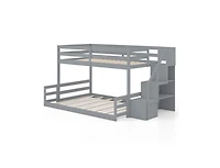 Solid Wood Twin-Over-Full Bunk Bed with Stair Storage