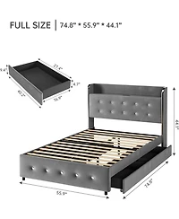 gaomon Full Size Bed Frame with Storage Headboard & Charging Station, Upholstered Platform Bed with 4 Drawers and Wooden Slats