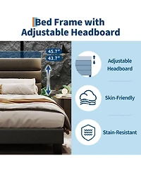 gaomon Bed Frame with Adjustable Headboard, Linen Fabric Upholstered and Wooden Slats Support, Platform Bed Heavy Duty Mattress Foundation