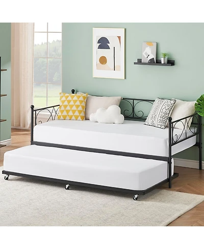 gaomon Twin Daybed with Trundle, Metal Sofa Bed Frame, Heavy Duty Metal Slats