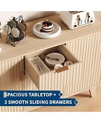 gaomon 47.2" Modern Fluted Sideboard Buffet Cabinet, Wooden Storage Cabinet with 3 Drawers, 2 Doors & Adjustable Shelves.