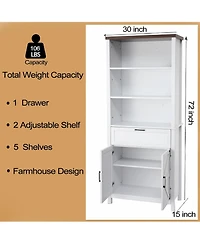 gaomon 6 Tiers Bookshelf With Storage,72”Tall Modern Storage Bookcase with Adjustable Shelves&Drawers,Wooden Display Cabinet Set