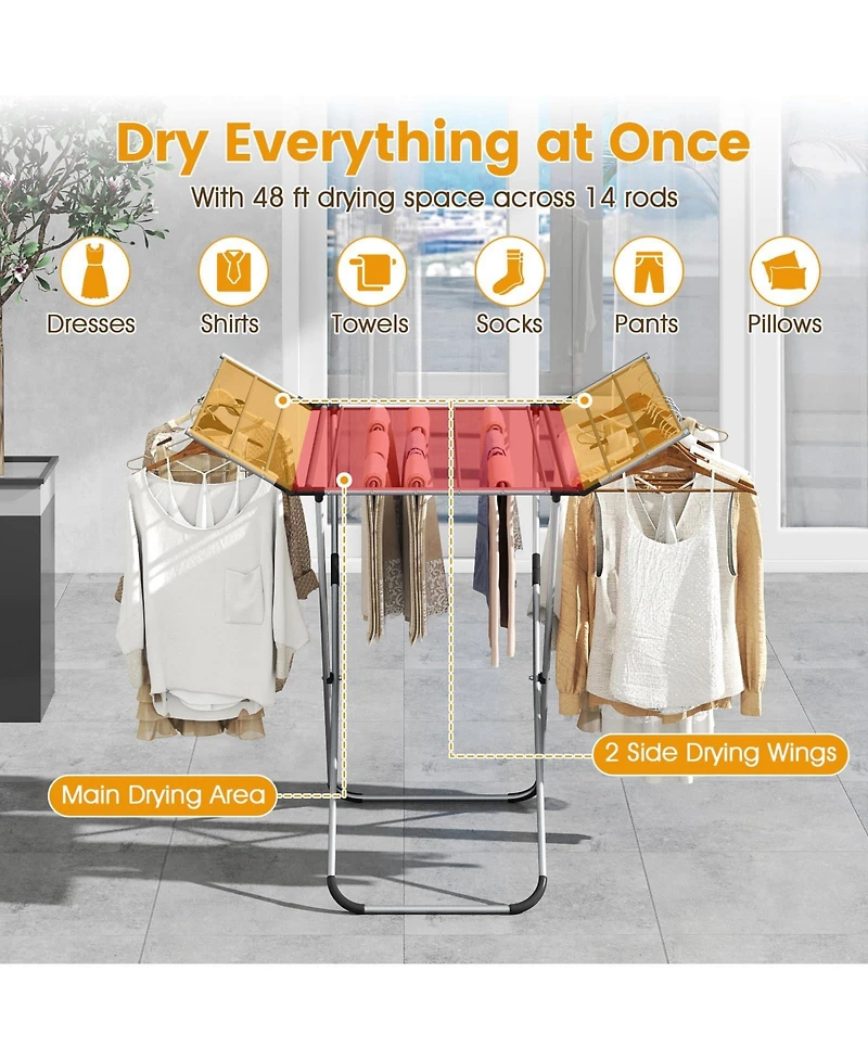 Ecooso Folding Aluminum Clothes Drying Rack with 2 Side Wings, Laundry Airer