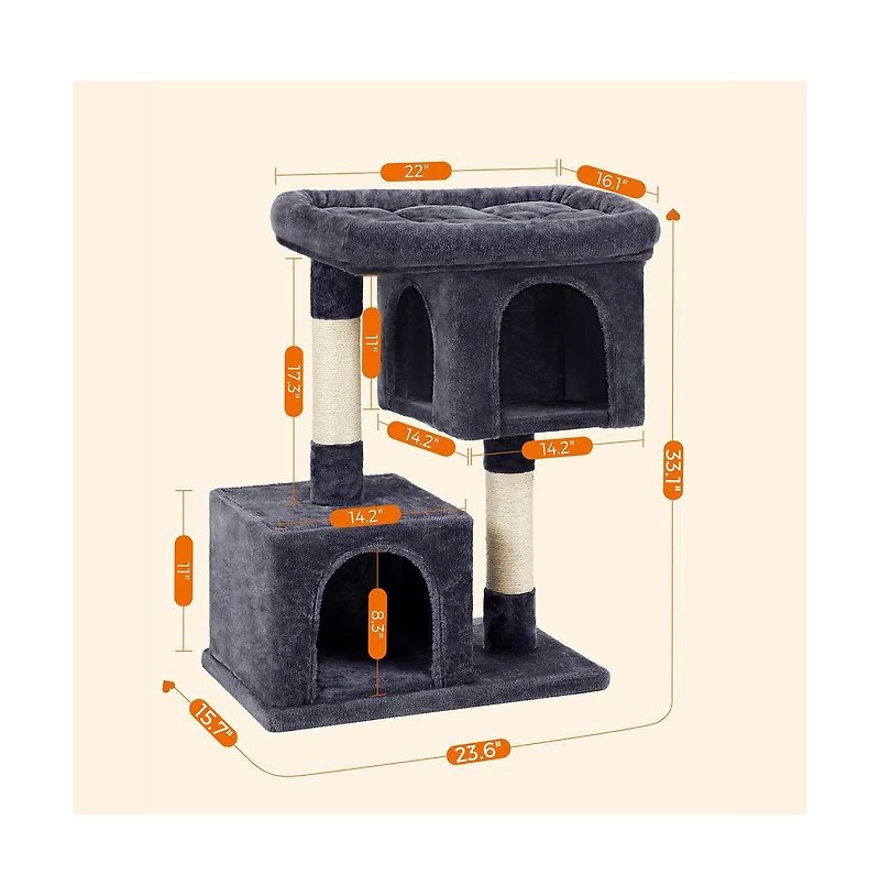 Cozito 26.4-Inch Cat Tower with 2 Cat Caves, Scratching Posts, Compact Indoor Cat Tree