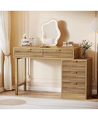 Tribesigns Makeup Vanity Desk with 5 Drawers, Modern Storage, Small Wood Dressing Table for Bedroom, Narrow Space (Without Mirror)