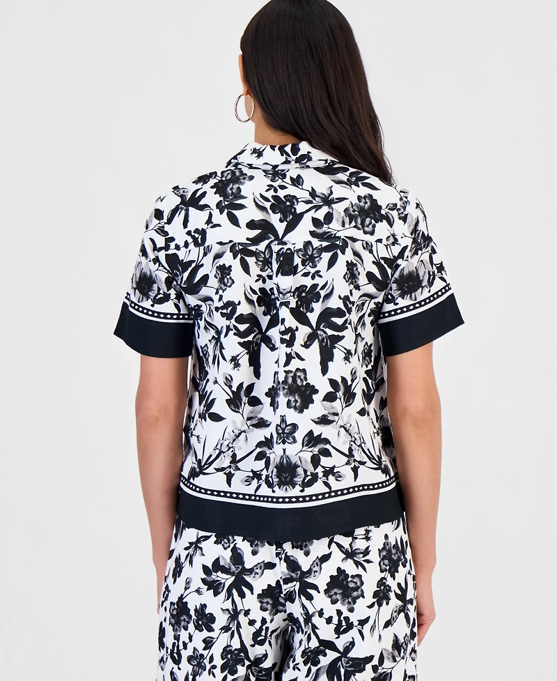 I.n.c. International Concepts Petite Linen-Blend Printed Short-Sleeve Button-Up Shirt, Macy's Exclusive