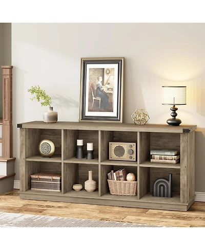 Gaomon 62" Long 3-Tier Farmhouse Bookcase, 8 Cube Wood Storage Organizer Shelf for Entryway Living Room