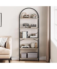 Gaomon Arched 5-Tier Modern Bookshelf, Gold Metal Frame Tall Wood Storage Shelf for Living Room Bedroom