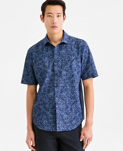 Alfani Men's Short-Sleeve Wave Geo Shirt, Macy's Exclusive
