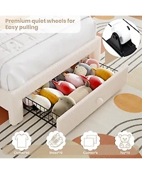 gaomon Twin Upholstered Led Bed Frame - with Storage Drawer and Rainbow Headboard, Berber Fleece Princess Platform for Kids, Solid Wood Support