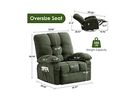 Clihome Oversized Swivel Recliner Chair with Vibration Massage & Lumbar Heating, 350 lbs Capacity, Rocker Single Sofa Side Pocket