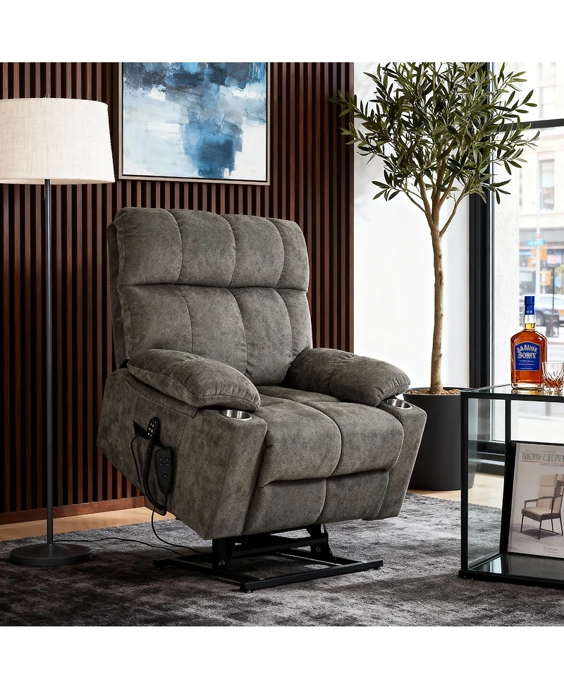 Clihome Dual Motor Infinite Position Up to 350 Lbs Chenille Power Lift Recliner Chair