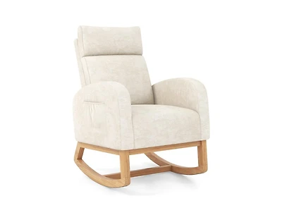 Slickblue Upholstered Nursery Rocking Chair with Natural Wood Frame