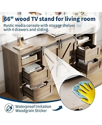 Gaomon Modern Tv Stand for TVs Up to 70", 66" Entertainment Center with 4 Drawers & Sliding Barn Door, Wooden Media Console Table for Living