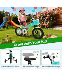 Mecale 14 Inch Kids Bike with Training Wheels and Basket Green Color-14