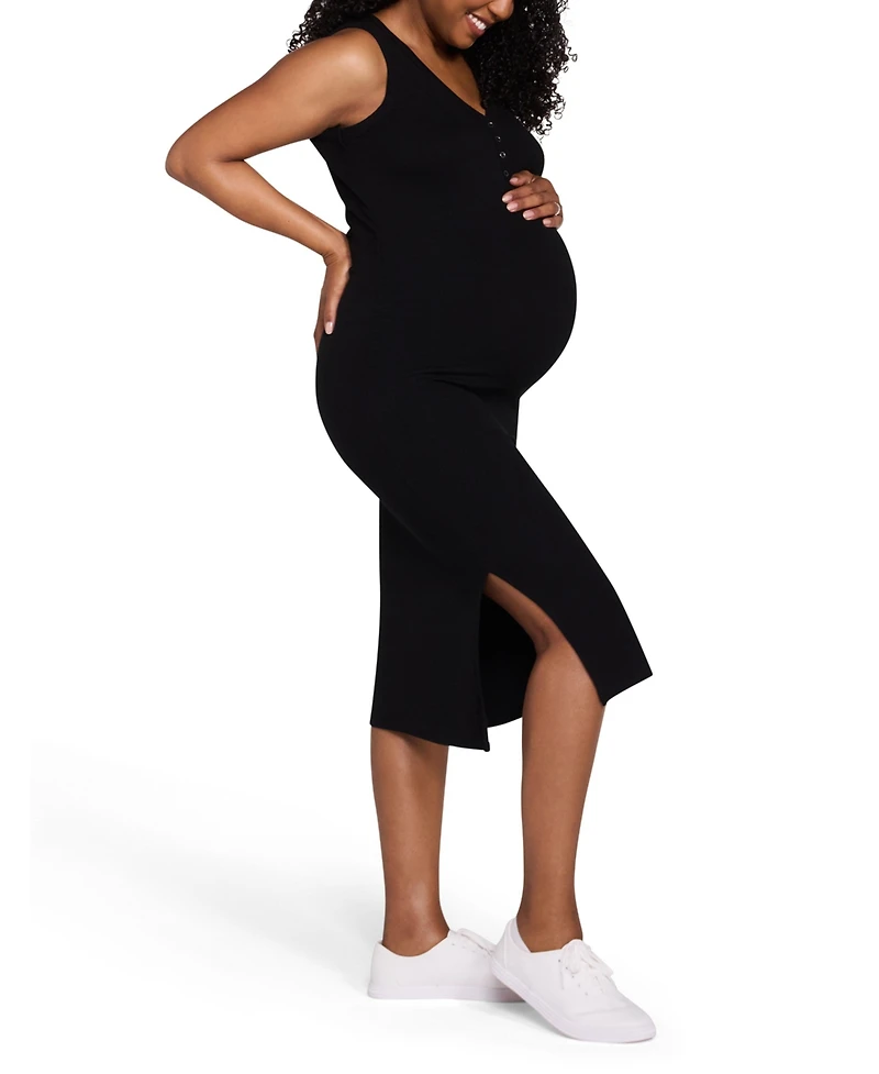Motherhood Maternity Sleeveless Henley Racerback Midi Dress