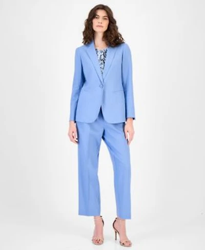 Anne Klein Womens Linen Blend One Button Blazer Asymmetric Pleated Top Ankle Pants