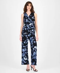 Anne Klein Womens Sleeveless Printed Wrap Top Printed High Rise Wide Leg Pants
