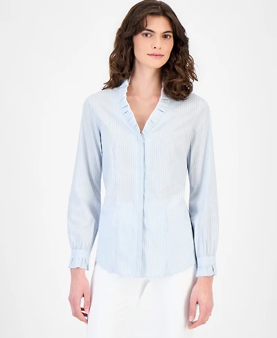 Anne Klein Women's Cotton Ruffled-Collar Blouse