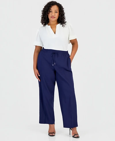 Jones New York Plus Linen Straight Drawstring Pants