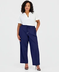 Jones New York Plus Linen Straight Drawstring Pants