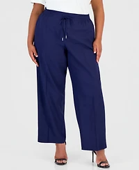 Jones New York Plus Linen Straight Drawstring Pants