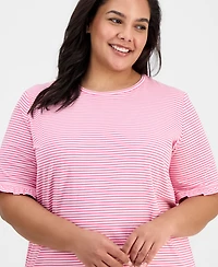 Jones New York Plus Size Striped Ruffle-Sleeve Tee