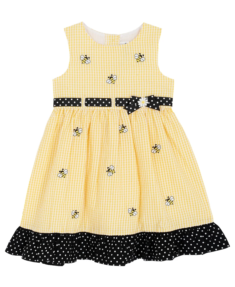 Rare Editions Girls' 2T-6X Yellow Bee Schiffli Seersucker Dress