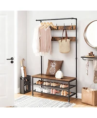 Yigii Rustic Industrial Hallway Storage Bench with Hooks and Shelves