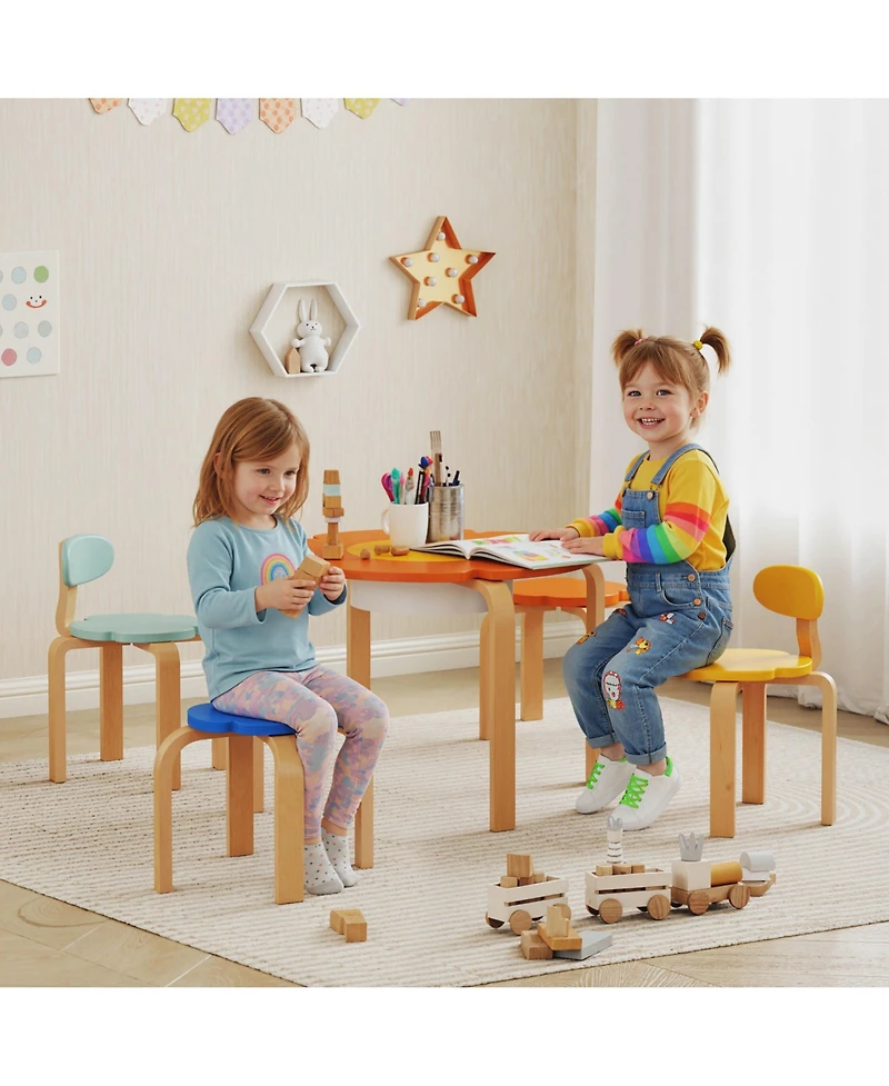 Hongge 5 Piece Kids Table and Chair Set with Built In Storage
