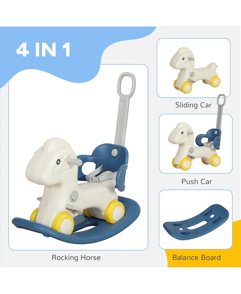 Hongge 4 in 1 Toddler Rocking Horse with Push Handle and Balance Board