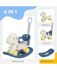 Hongge 4 in 1 Toddler Rocking Horse with Push Handle and Balance Board