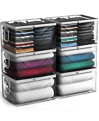 Sorbus 6 Pack Foldable Large Clear Plastic Bags With Zipper Carry Handles Great For Clothes Blankets Closets Bedrooms More