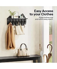 Yigii Bamboo Wall Coat Rack with 6 Hooks & Shelf for Hats