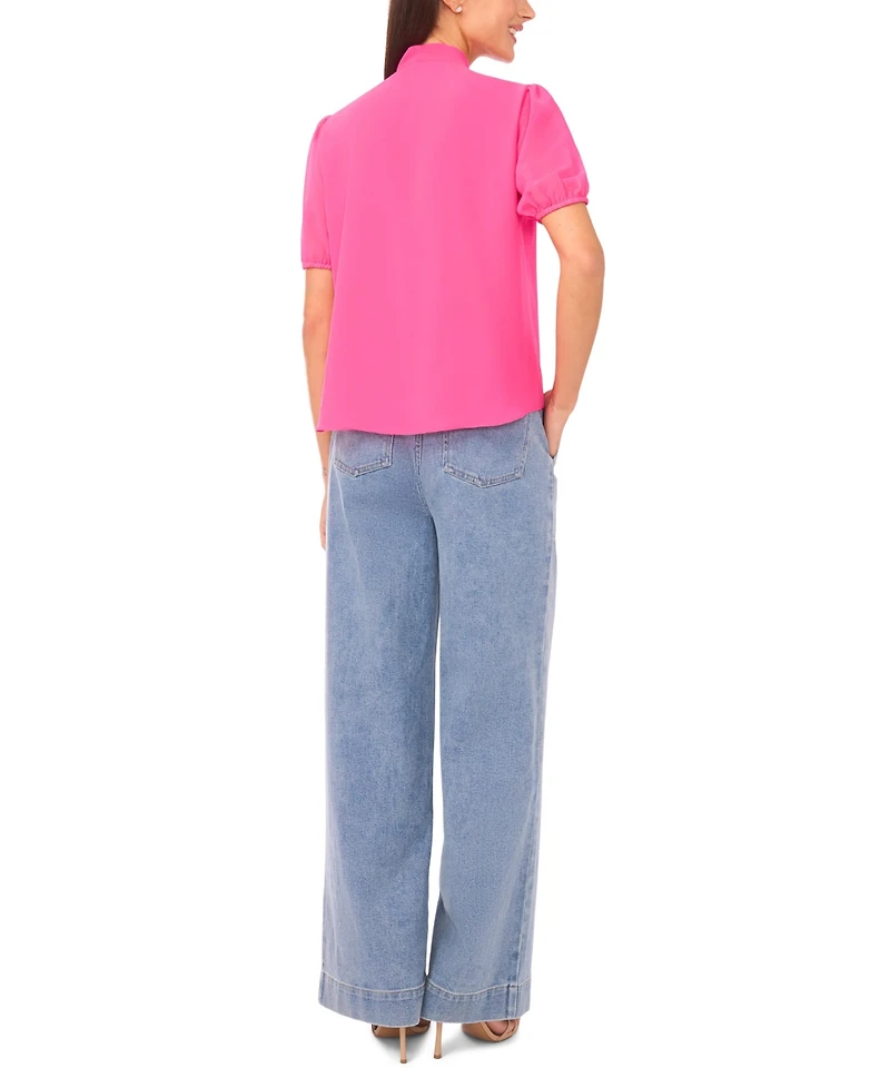 CeCe Women's Short-Sleeve Bow Tie Top