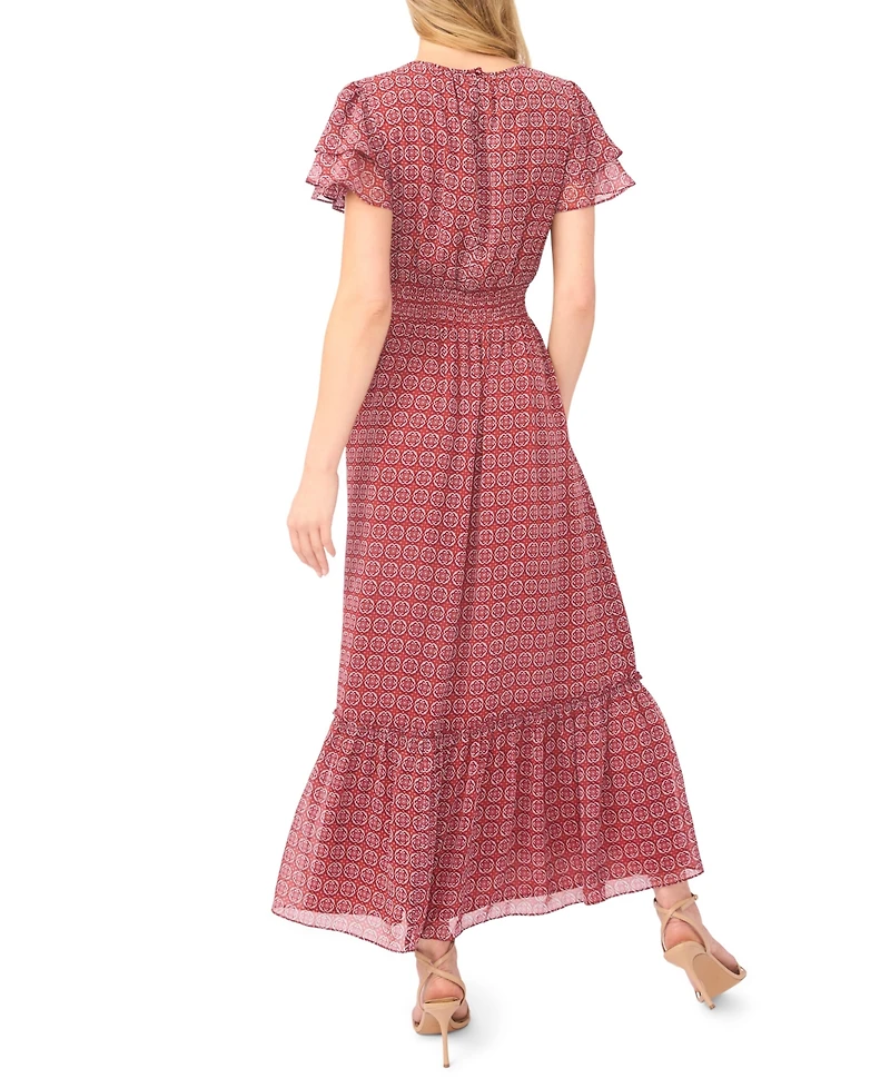 CeCe Women's Double Ruffle-Sleeve Maxi Dress