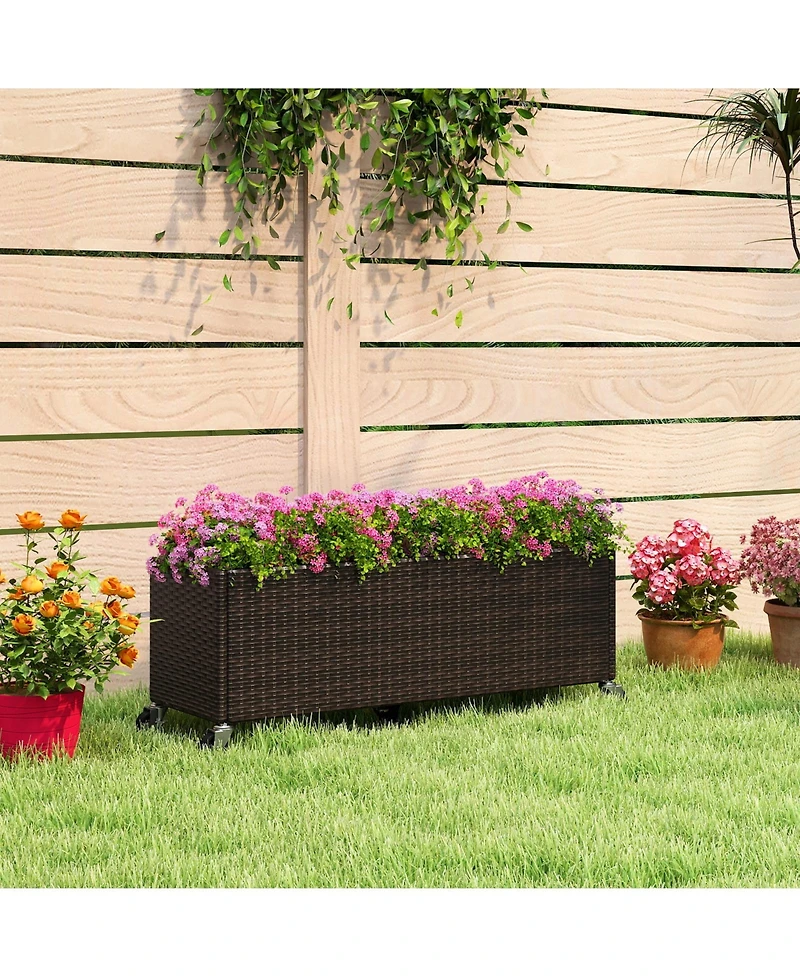 Slickblue Outdoor Wicker Raised Garden Bed with Wheels and Pe Liner