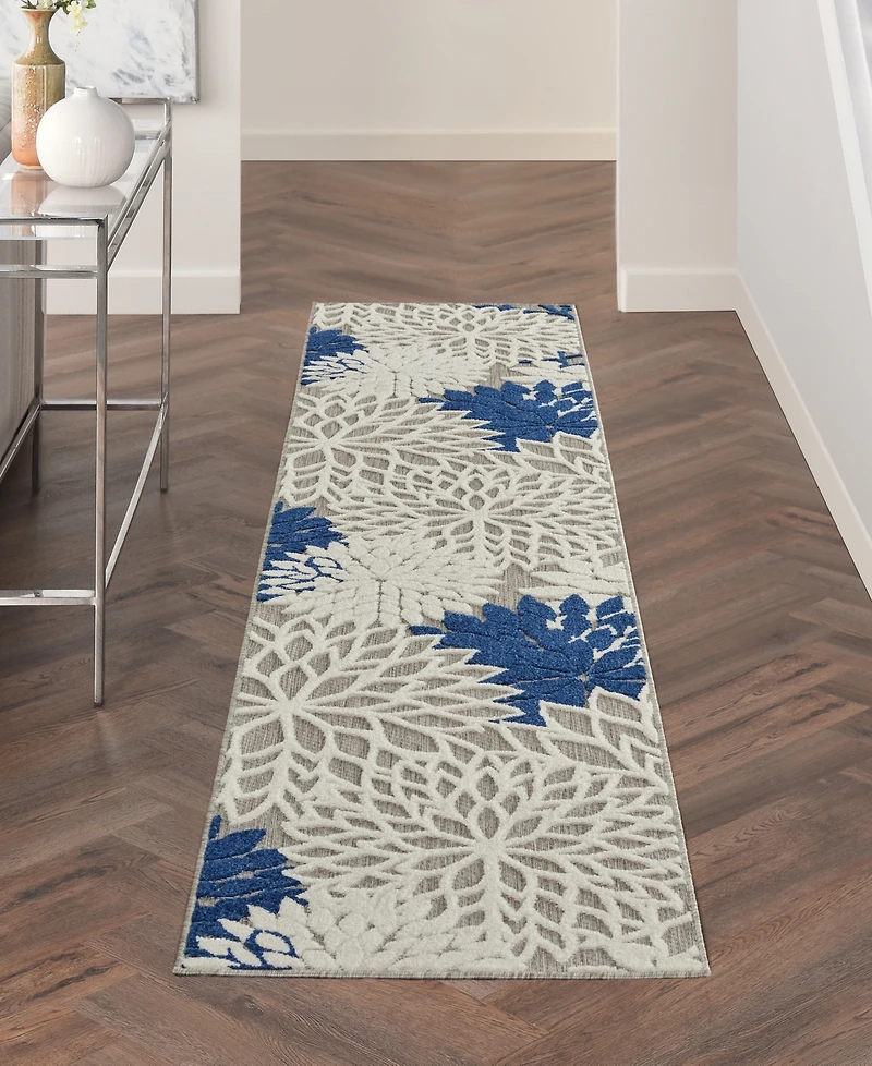 Nourison Home Aloha ALH05 Ivory and Navy 2'3" x 10' Runner Rug