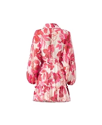 Ivonne Women's Short Floral Print Shirt Dress with Long Sleeves