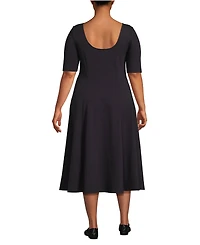 Lands' End Plus Starfish Elbow Sleeve Midi Fit and Flare Dress