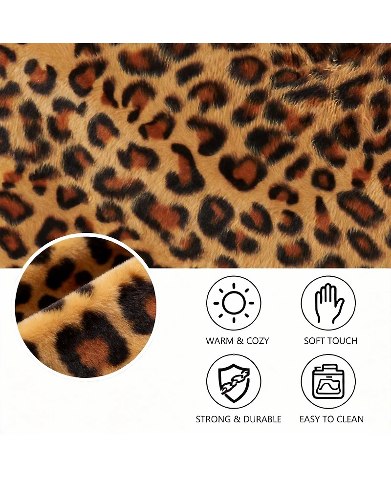 Yigii Leopard Print Storage Bins with Zipper Lid, Pu Leather Handles, Pp Plastic Board, Foldable, Washable, small-2