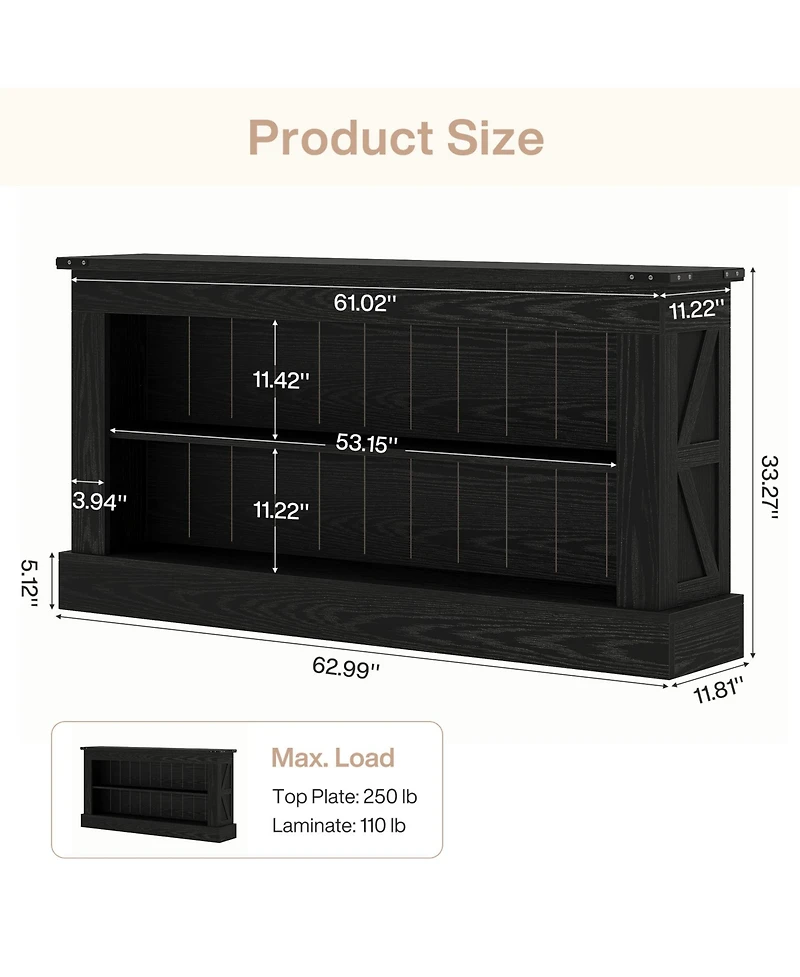 Tribesigns 63-Inch Long Console Table for Entryway, Narrow Farmhouse Sofa Table with Shelves