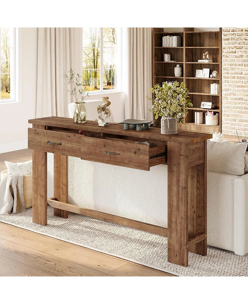 Tribesigns 63" Solid Wood Console Table with 2 Drawers, 63-Inch Farmhouse Entryway Table, Narrow Sofa Table for Entryway, Hallway