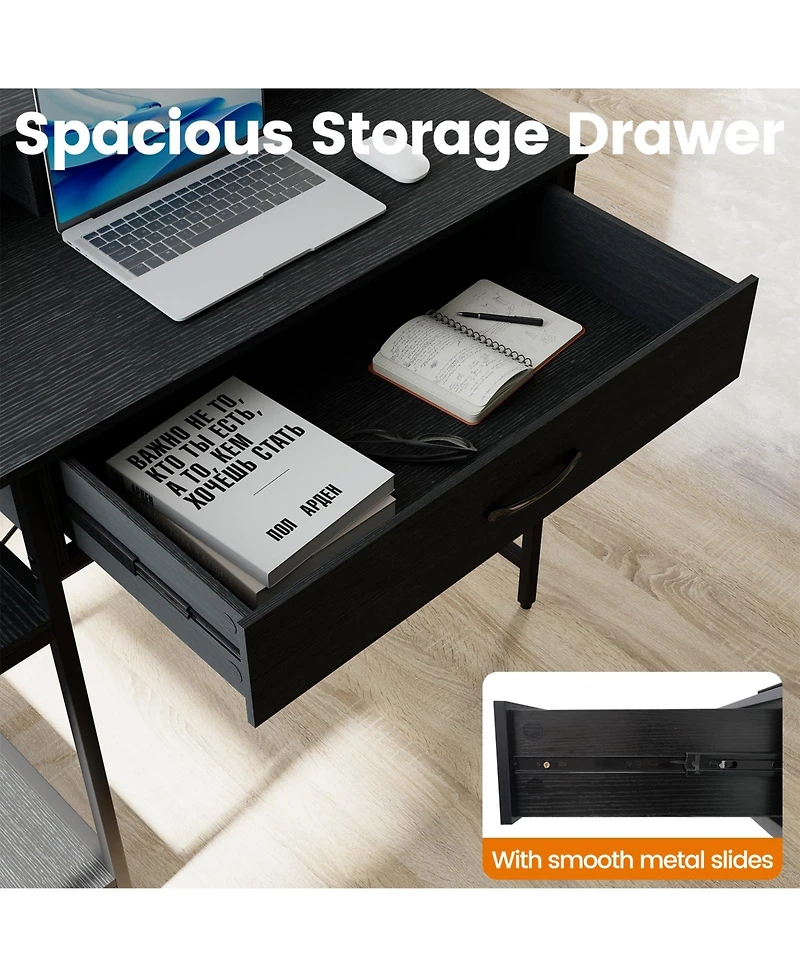 Mecale 48" Computer Desk with Monitor Stand, Drawer, and Shelves, Home Office Workstation