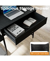 Mecale 48" Computer Desk with Monitor Stand, Drawer, and Shelves, Home Office Workstation