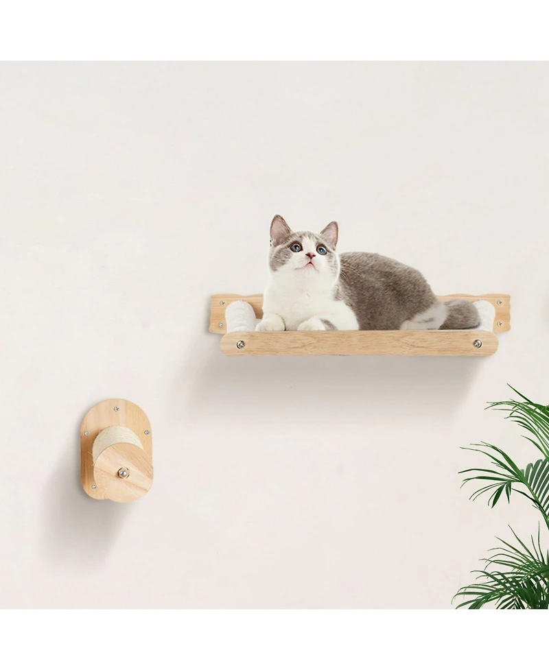 Cozito Wall-Mounted Cat Shelf Set with 2 Posts & 2 Hammocks