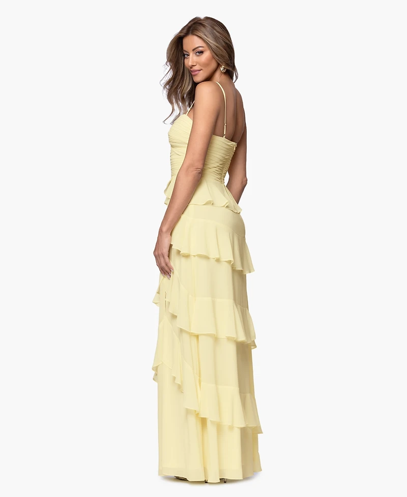 Xscape Women's Ruffle Detail Tiered Maxi Dress